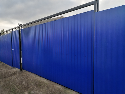Синие откатные ворота Синие откатные ворота